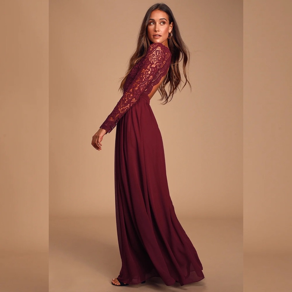Lulus Women's Awaken My Love Burgundy Long Sleeve Lace Cocktail Dress Medium